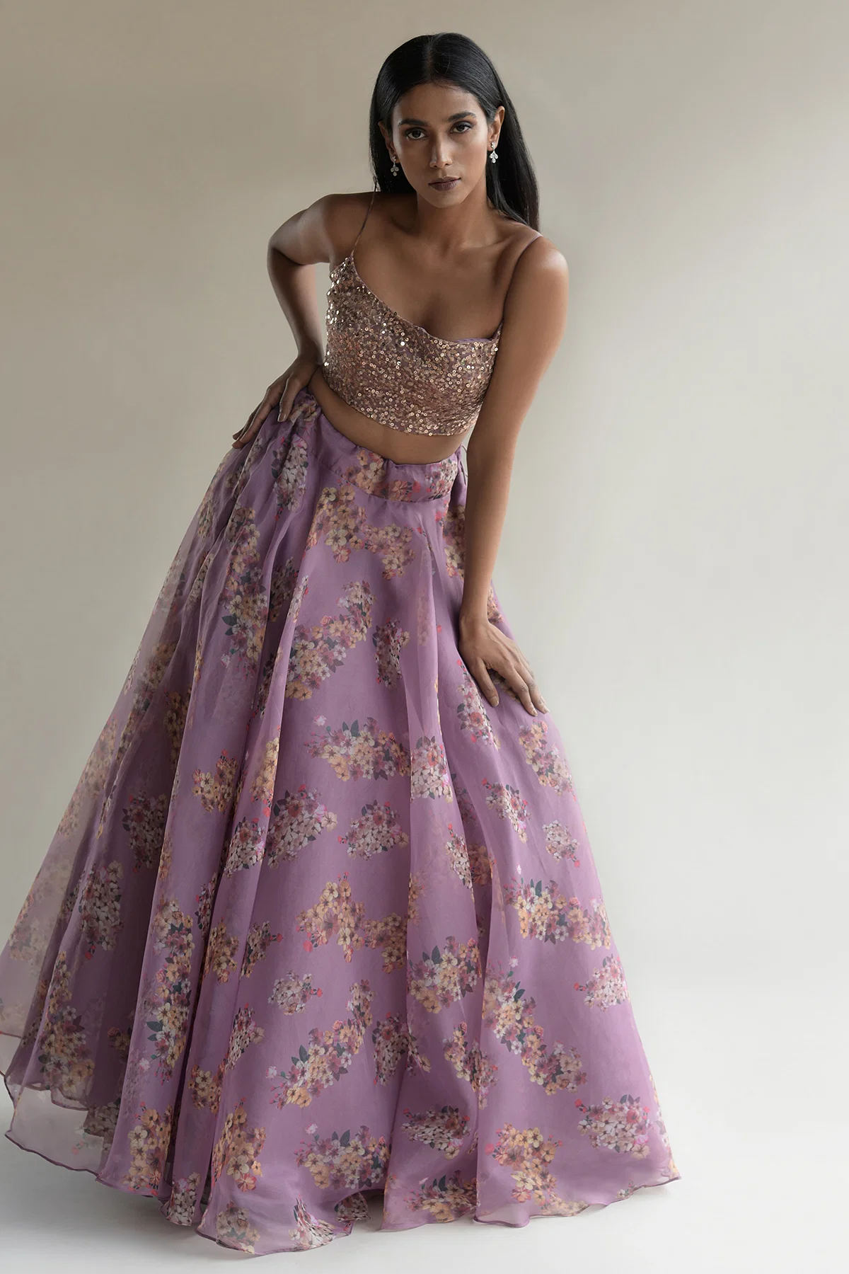 cute girl wear purple girlish lehenga